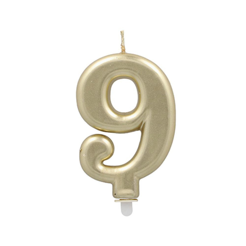 CANDLE-CIPARS ''9'', 7CM, gold  0.033kg/iepak., Pap Star
