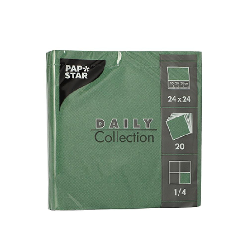 DAILY COLLECTION NAPKINS  20PC.., 24x24CM, TUMŠI ZAĻAS 0.0431kg/iepak., Pap Star