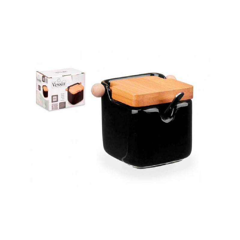 Sāls trauks keramikas mediniu dangteliu s/š 190ml BLACK