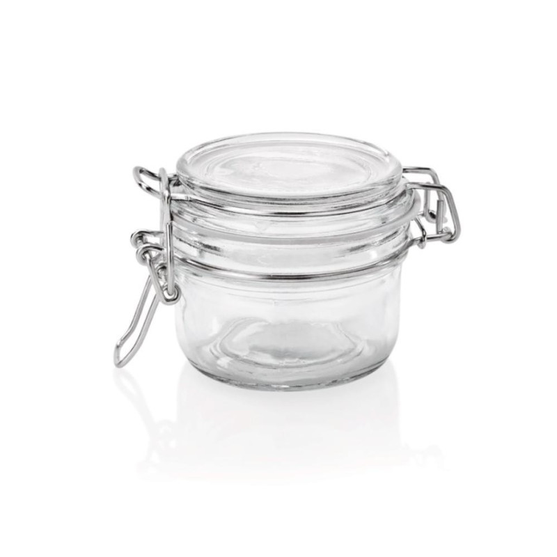 БАНКА  AR HERMĒTISKU КРЫШКОЙ  150ML D8/H7CM, STIKLS/NER.TĒR., WAS