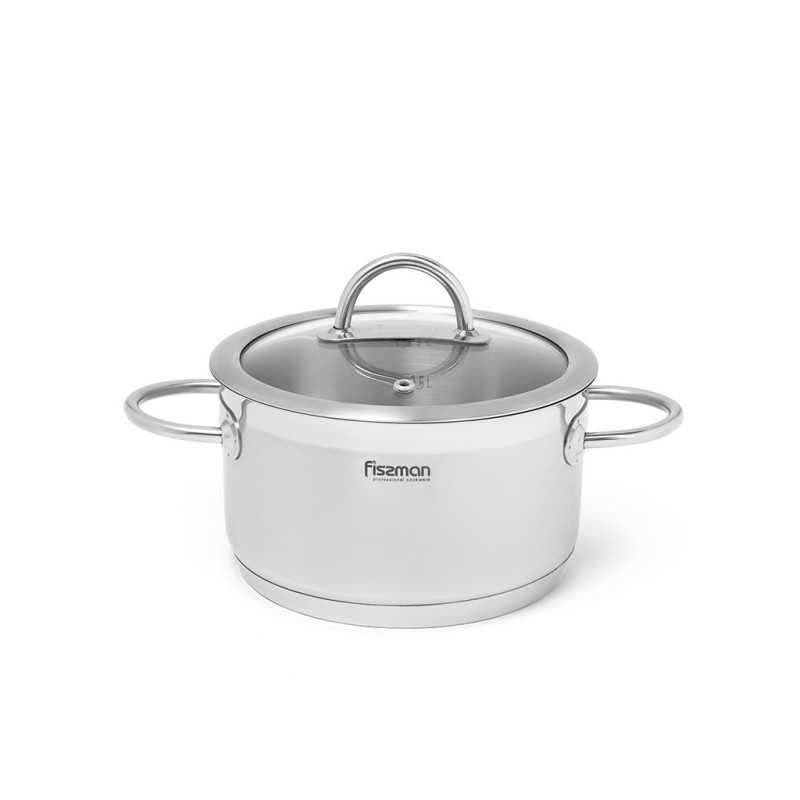 Stockpot BENJAMIN 18x10 cm / 2.5 LTR with glass lid (stainless steel)