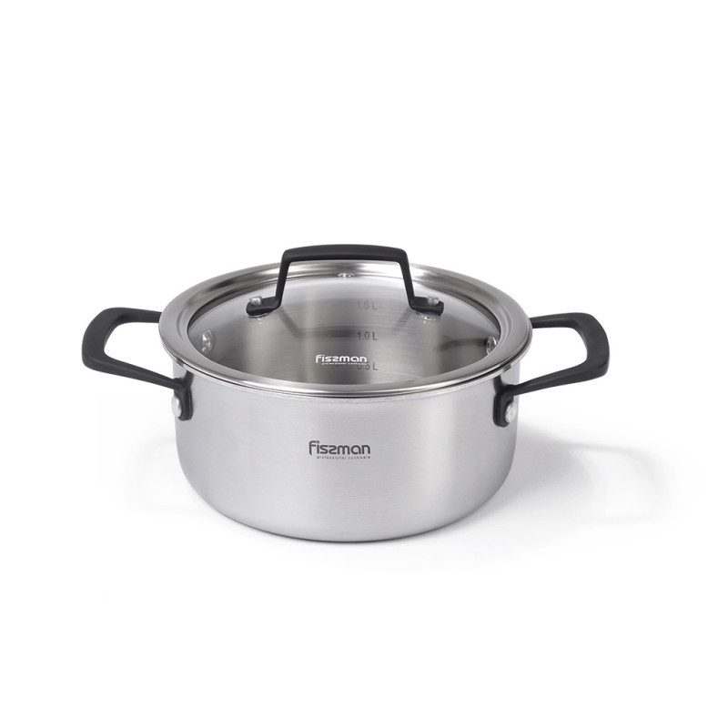 Stockpot LOREN 18x8.5 cm / 2 LTR with glass lid (stainless steel)