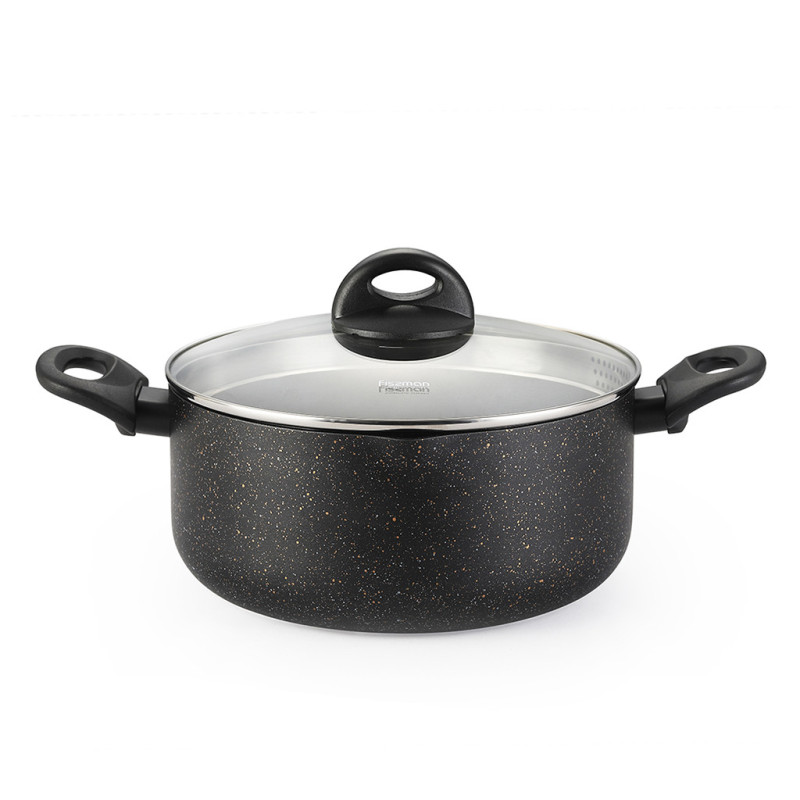 Stockpot PROMO 24x11cm / 4.6 LTR with glass lid pouring lip and lid strainerwith induction bottom (aluminium with non-stick coat