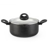 Stockpot PROMO 28x12 cm / 6.9 LTR with glass lid pouring lip and lid strainerwith induction bottom (aluminium with non-stick coa