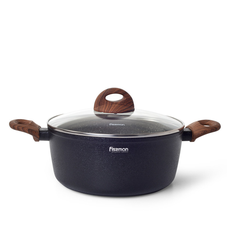 Stockpot VESUVIO STONE 20x8,5 cm / 2,3 LTR with glass lid with induction bottom (aluminium with non-stick coating)