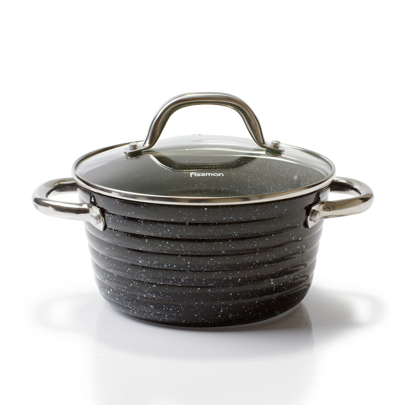 Stockpot ELBRUS STONE 20x10,5 cm / 2,5 LTR with glass lid with induction bottom (aluminium with non-stick coating)
