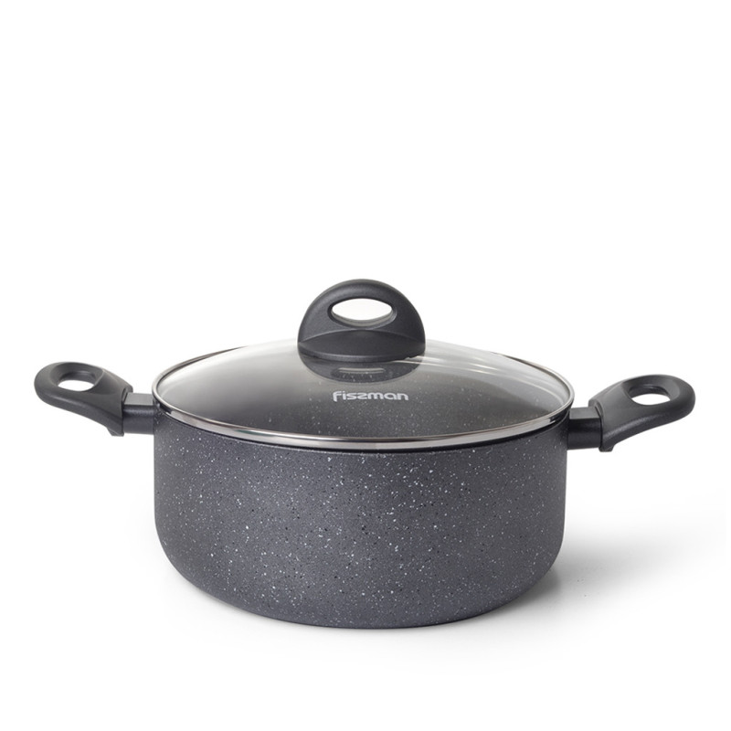 Stockpot MOON STONE 20x9 cm / 2.8 LTR with glass lid with induction bottom (aluminium with non-stick coating)