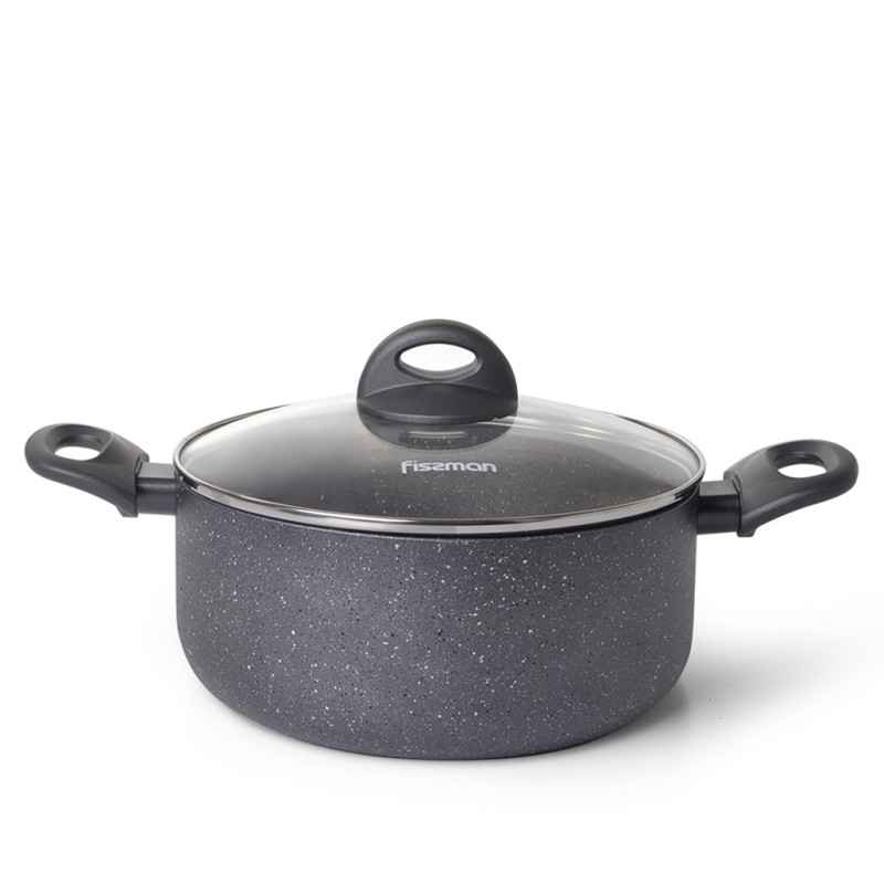 Stockpot MOON STONE 24x11 cm / 4,9 LTR with glass lid with induction bottom (aluminium with non-stick coating)