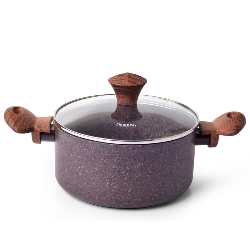 Stockpot MAGIC BROWN 24x10.9 cm / 4.7 LTR with glass lid with induction bottom (aluminium with non-stick coating)