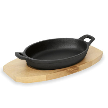 IRON DINING SERVĒŠANAS PAN  21.5x15.5x4.5CM, OVĀLA, WOOD   PLIKTNIS, ČUGUNS/KOKS, WAS
