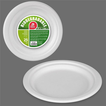 Plāksņu komplekts Best Products Green Cukurniedre Ø 17 cm Balts Bioloģiski Noārdāms Vienreizējas lietošanas 25 gb.