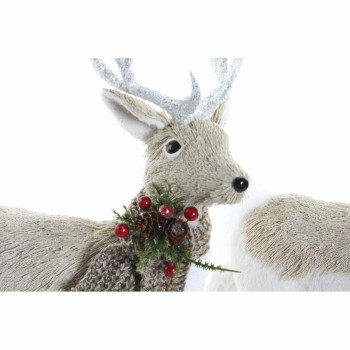 Jõuluehe DKD Home Decor Beež Polüester Valge polüstüreen Põhjapõder (9 x 24 x 33 cm),,,