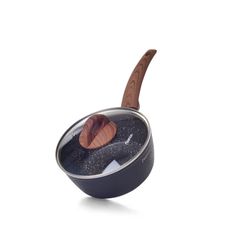 Katliņš ar garo rokturi VESUVIO STONE 18x8 cm/1700 ml ar stikla vāku (alumīnijs)