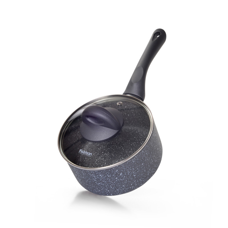 Sauce pan MOON STONE 16x8 cm / 1.6 LTR with glass lid with induction bottom (aluminium with non-stick coating)