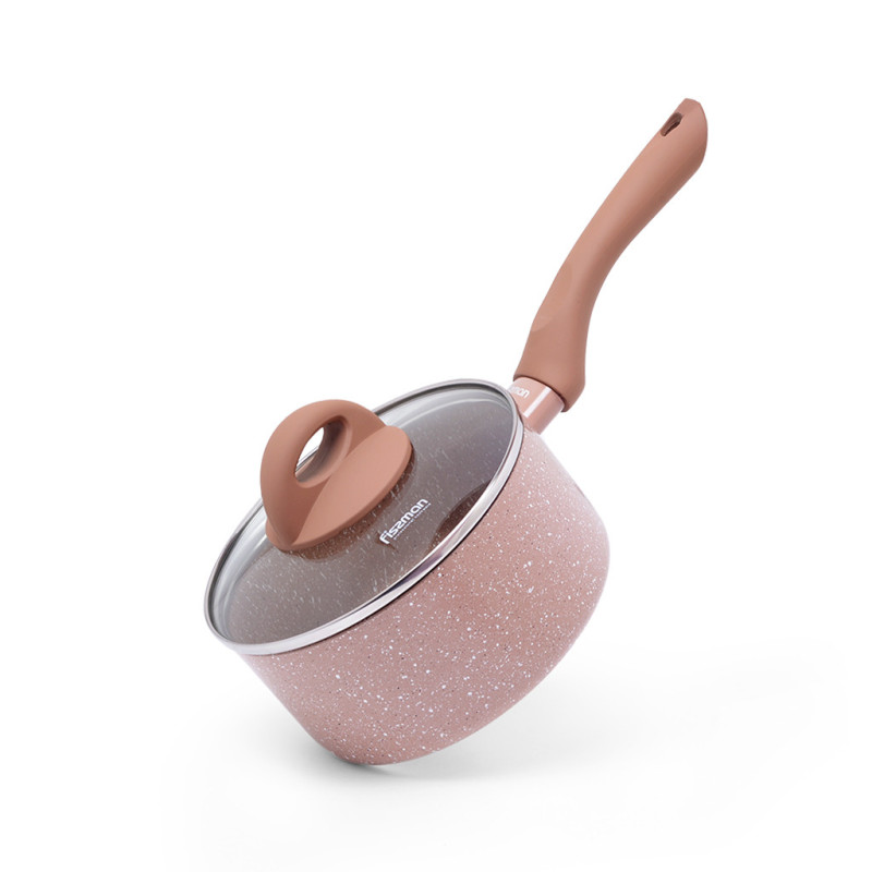 Sauce pan LATTE 16x8 cm / 1.5 LTR with glass lid with induction bottom (aluminium with non-stick coating)