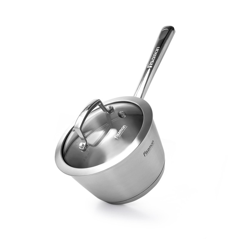 Katliņš ar garo rokturi MILLENIUM 16x9 сm/1500 ml ar stikla vāku (nerūsējošais tērauds)