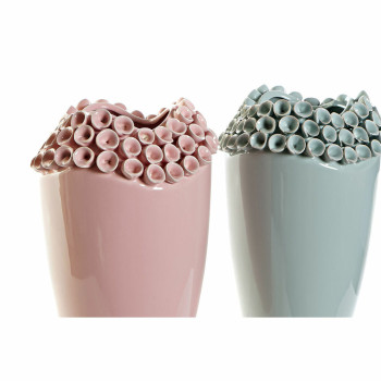 Vaza DKD Home Decor Rožinė Turkis Keramikos dirbinys Viduržemio (2 pcs) (19 x 19 x 33 cm),,,