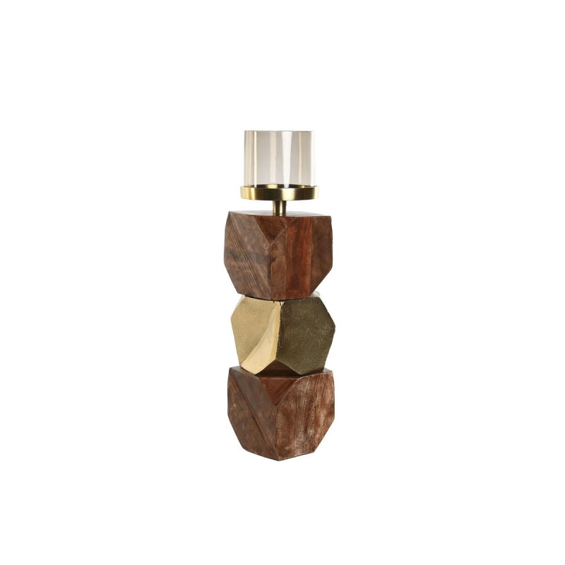 Candleholder DKD Home Decor 10 x 10 x 40,5 cm Crystal Golden Brown Aluminium Mango wood,,,