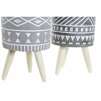 Kabantis šviestuvas DKD Home Decor Pilka Cementas Balta Pušis Boho (14,3 x 14,3 x 26,2 cm) (2 vnt.),,,