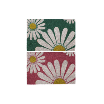 Durų kilimėlis DKD Home Decor Rožinė Guma Mėtos Balta Geltona 2 vnt. Kokoso pluoštas (60 x 40 x 0,5 cm),,,