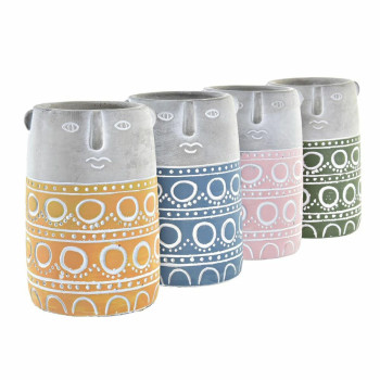 Подставка под цветочный горшок DKD Home Decor Лицо Синий Розовый Цемент Зеленый Жёлтый (12 x 12 x 18 cm) (4 штук)