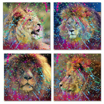 Картина DKD Home Decor Лев современный (80 x 2,5 x 80 cm) (4 штук)