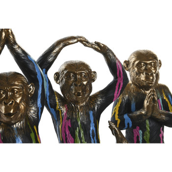 Decorative Figure DKD Home Decor Golden Resin Multicolour Monkey Modern (19 x 12 x 24,5 cm) (3 Units),,,