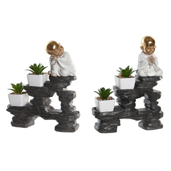 Decorative Figure DKD Home Decor Black Golden White Resin Monk Oriental (21 x 7,5 x 25 cm) (2 Units),,,
