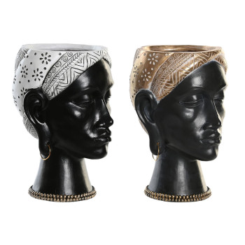 Decorative Figure DKD Home Decor Silver Golden Brown Resin Colonial African Woman (19,5 x 11 x 39,5 cm) (2 Units),,,