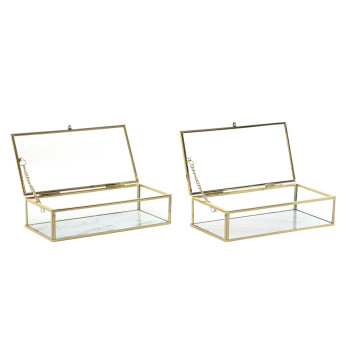Jewelry box DKD Home Decor Golden Metal Crystal 20 x 11 x 5 cm 22 x 12 x 7 cm (2 Units),,,