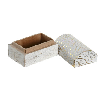 Jewelry box DKD Home Decor White Golden Aluminium Mango wood 7,5 x 5,3 x 5,3 cm (6 Units),,,