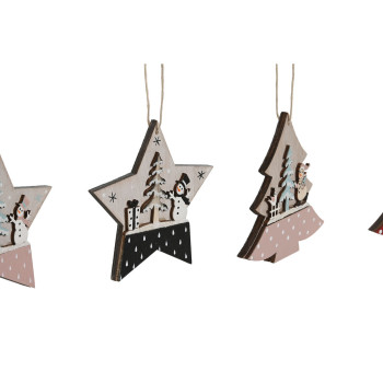 Kabantis dekoras DKD Home Decor Raudona Rožinė Medžio 23 x 1,5 x 9 cm (6 Dalys) (4 vnt.),,,