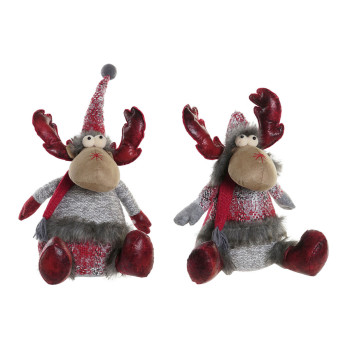 Kalėdų papuošalai DKD Home Decor Raudona Pilka Šiaurės elnias 27 x 19 x 32 cm (2 vnt.),,,