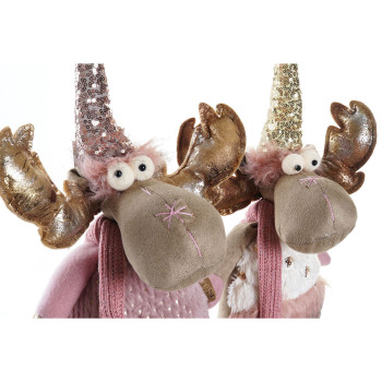 Kalėdų papuošalai DKD Home Decor Balta Rožinė Auksinis Šiaurės elnias 20 x 19 x 50 cm (2 vnt.),,,