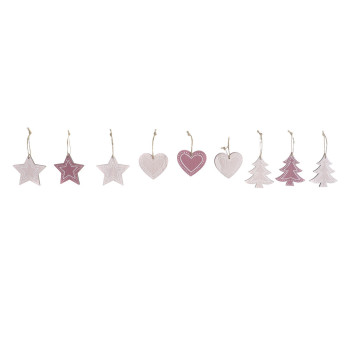 Kabantis dekoras DKD Home Decor Rožinė Šviesiai rožinis Medžio 6,5 x 1 x 6,5 cm (9 Dalys) (3 vnt.),,,