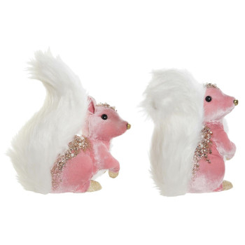 Kalėdų papuošalai DKD Home Decor Balta Rožinė Voverė 20 x 11 x 22 cm (2 vnt.),,,