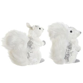 Kalėdų papuošalai DKD Home Decor Balta Voverė 22 x 11 x 22 cm (2 vnt.),,,