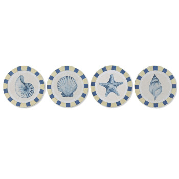 Wall Decoration Home ESPRIT Blue White Mediterranean 30 x 3 x 30 cm (4 Units),,,