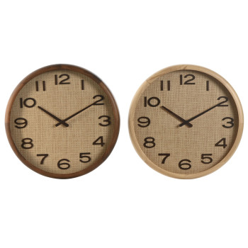 Wall Clock Home ESPRIT Brown Natural Wood Rattan 40 x 5 x 40 cm (2 Units),,,