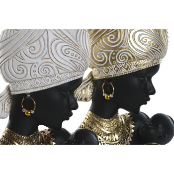Decorative Figure Home ESPRIT White Black Golden African Woman 15 x 9 x 25 cm (2 Units),,,