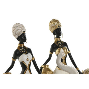 Decorative Figure Home ESPRIT White Black Golden Elephant African Woman 21 x 11 x 32 cm (2 Units),,,