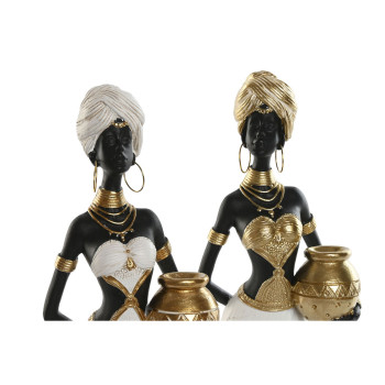 Decorative Figure Home ESPRIT White Black Golden African Woman 9,5 x 7,5 x 31 cm (2 Units),,,