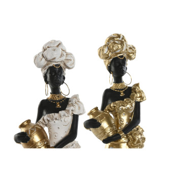 Decorative Figure Home ESPRIT White Black Golden African Woman 10 x 7 x 31 cm (2 Units),,,