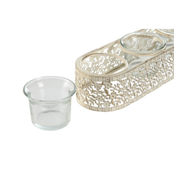 Žvakidė Home ESPRIT Kreminė Metalinis Stiklas 31 x 7 x 5 cm,,,
