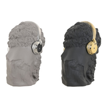 Decorative Figure Home ESPRIT Black Grey Golden Silver Headphones 14 x 10 x 17 cm (2 Units),,,