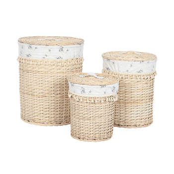 Pesukorv Home ESPRIT Naturaalne vitstest Shabby Chic 45 x 45 x 55 cm 3 Tükid, osad,,,