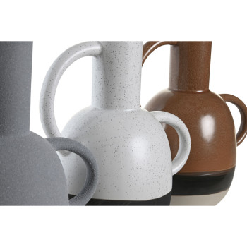Vaza DKD Home Decor Balta Pilka Degtas molis Porcelianas 19,5 x 12 x 22,6 cm (3 vnt.),,,