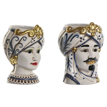 Kabantis šviestuvas Home ESPRIT Mėlyna Balta Auksinis Porcelianas 15 x 15 x 26 cm (2 vnt.),,,