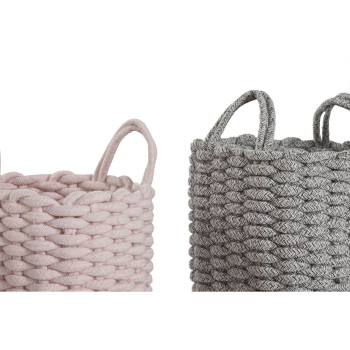 Basket set Home ESPRIT Green Grey Pink Rope 30 x 30 x 43 cm 2 Pieces (3 Units),,,