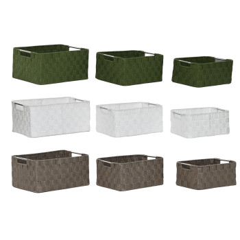 Basket set Home ESPRIT Green Grey Cream Metal polypropylene 38 x 28 x 17 cm 3 Pieces (3 Units),,,